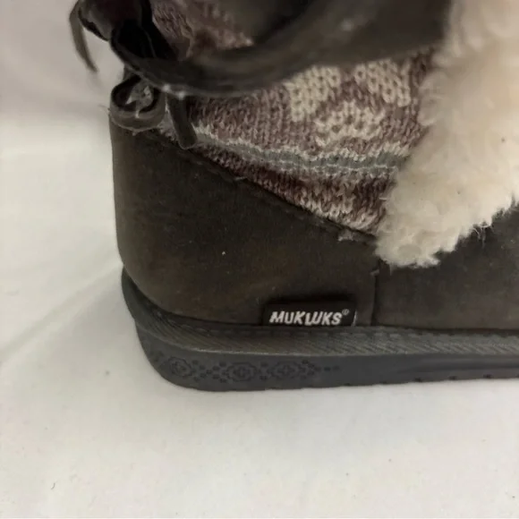 Muk Luks Melba Women’s Boots Size 10 Gray Booties Sherpa Line Gray Back Lace Up - Picture 4 of 12